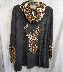 Leopard deer cowl neck super soft tunic shirt